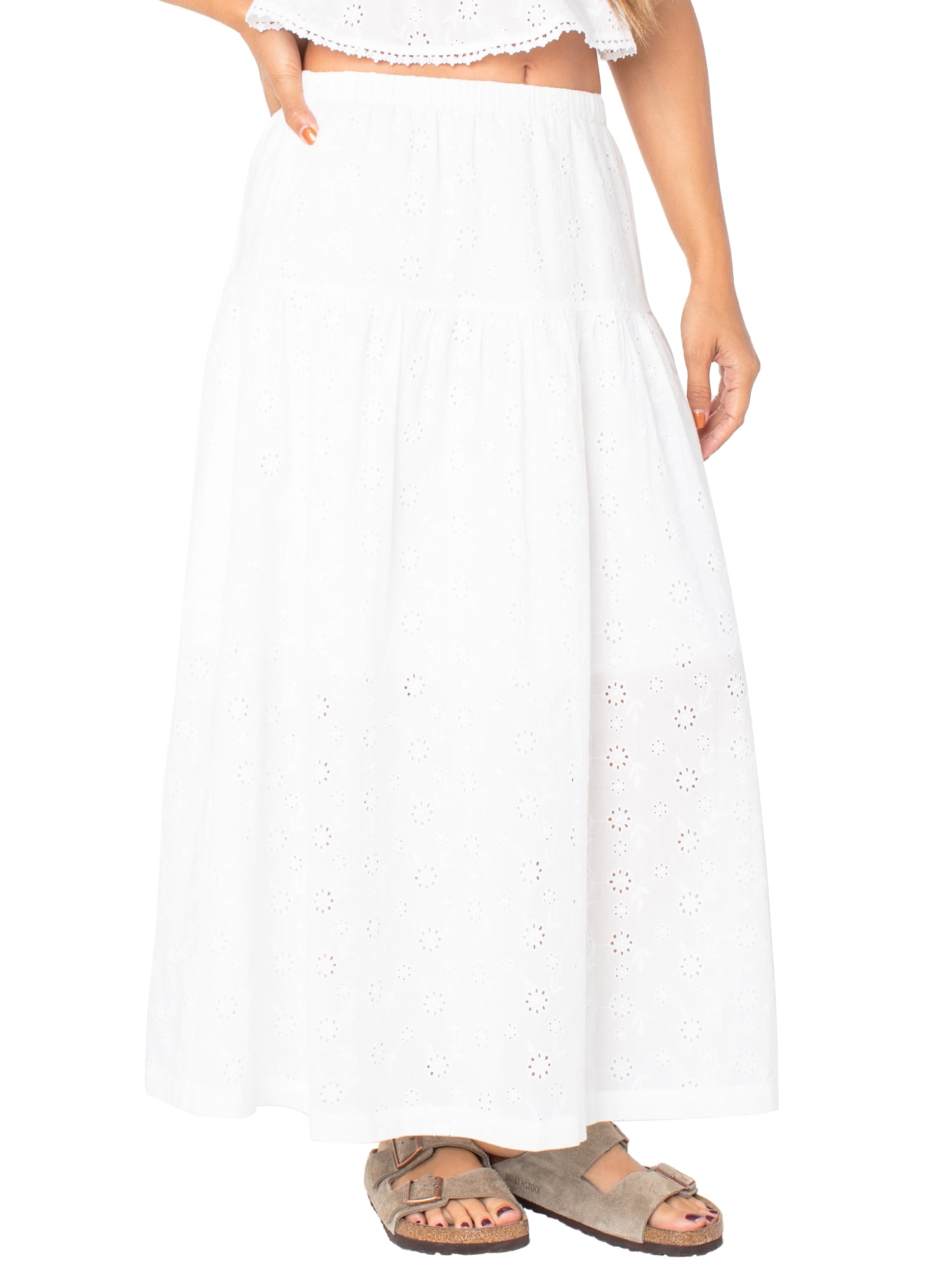 Celebrity Pink Women’s Cotton Tiered Midi Skirt with Lace Trim, Sizes XS-XXL