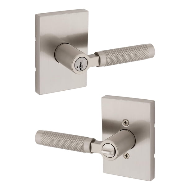 Manija moleteada para puerta de entrada Kwikset Prava con cerradura y llave Palanca reversible con llave segura Exterior para entrada principal y dormitorios Níquel satinado Resistente a golpes Smartk