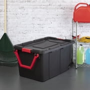 Sterilite Extra-Large Wheeled Industrial Storage Bin, 40 Gallon Durable Plastic Storage Tote with Latching Lid and Pull Handle, Black, 2 Pack