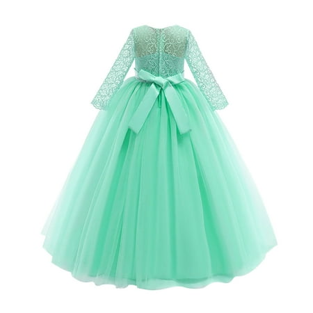 

nsendm Lace Formal Girls Princess Flower Performance Girl Child Dress Wedding Bowknot Clothes Girls Dress&Skirt Girls Sweater Dress Green 7-8 Years