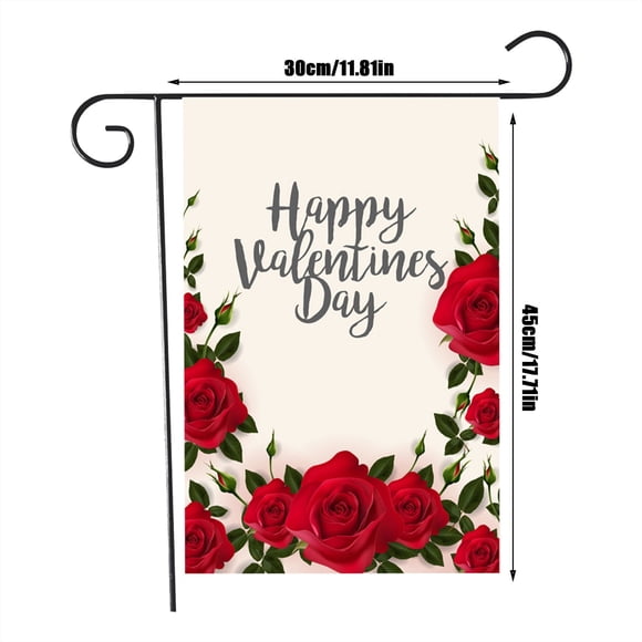 Drapeau de Jardin de la Saint-Valentin Cœur d'Amour & Fleur Drapeau de Voiture Décoration Extérieure Verticale de Vacances
