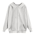thumbnail image 4 of Zip Up Hoodie Women Y2K Sweatshirt Casual Long Sleeve Hoodies Oversized Fall Spring Fleece Jacket with Pockets Light Gray S, 4 of 6