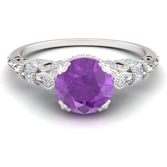 Divine Creation 1.90 Ct Round Cut Purple Amethyst Wedding Engagement Halo Ring 14K White Gold Plated 925 Sterling Silver For Women's -4.5