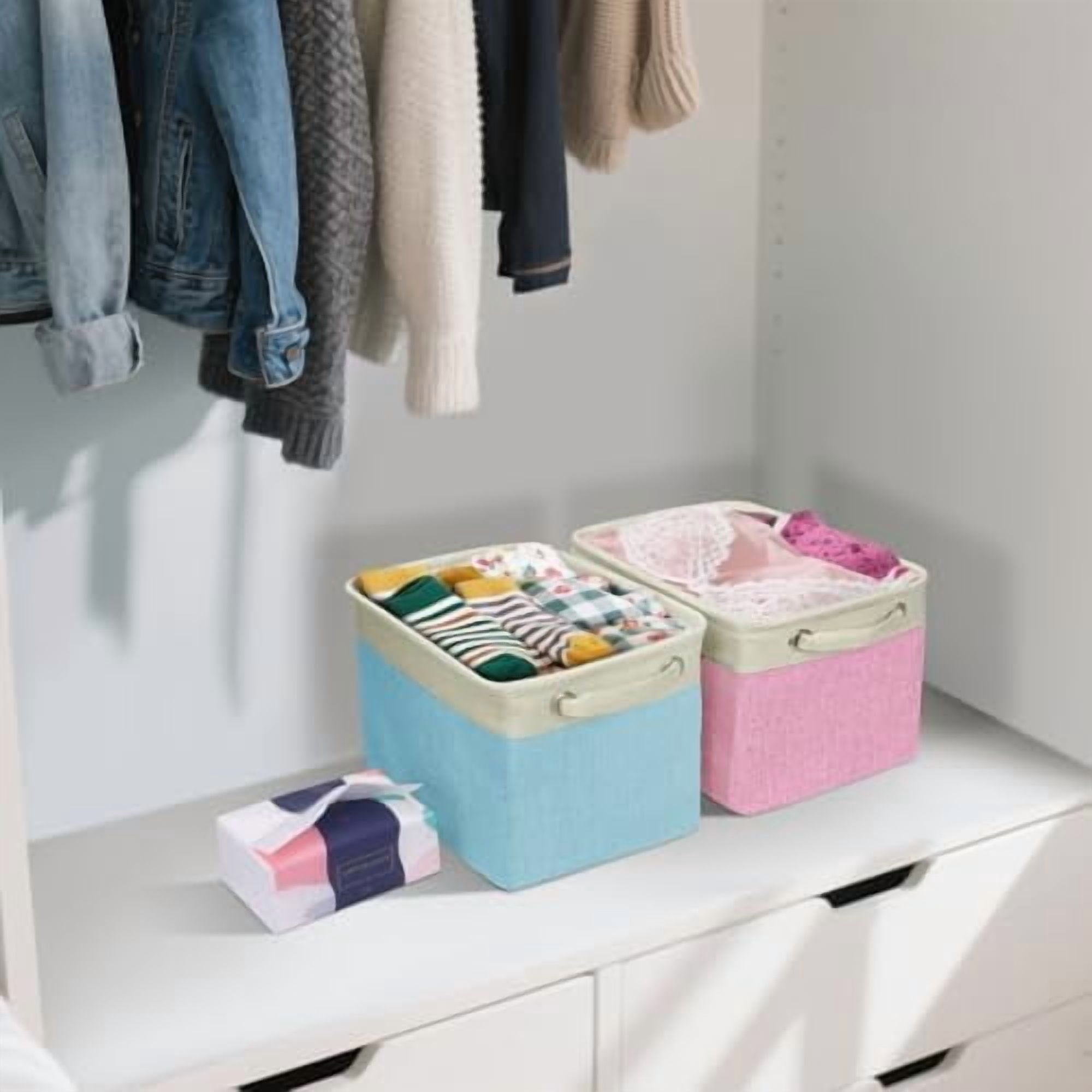 2 Pack Fabric Storage Bins for Shelves, Linen Storage Baskets for Organizing, Decorative Closet Bins for Clothes, Home (Grey, 12"x8"x8")