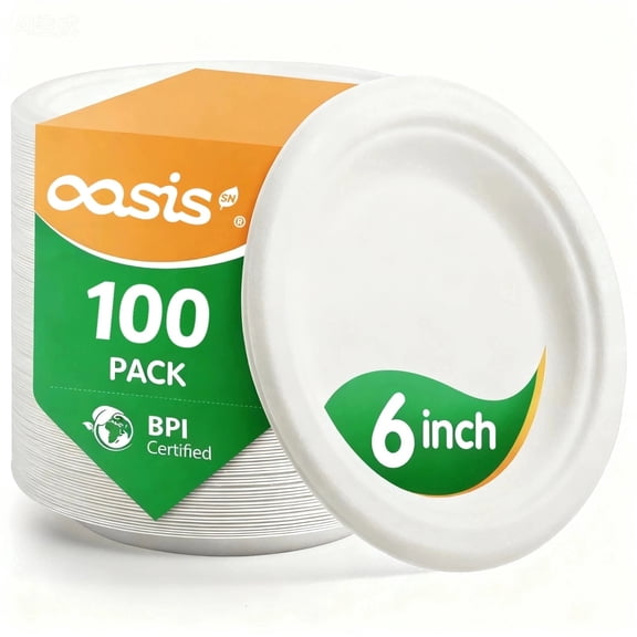 OasisSN 6 Inch Paper Plates,100 Count,Microwave Safe, Disposable Heavy Duty Plates fo Kids' Birthday Parties & Children's Events,Appetizer & Parties,Breakfast
