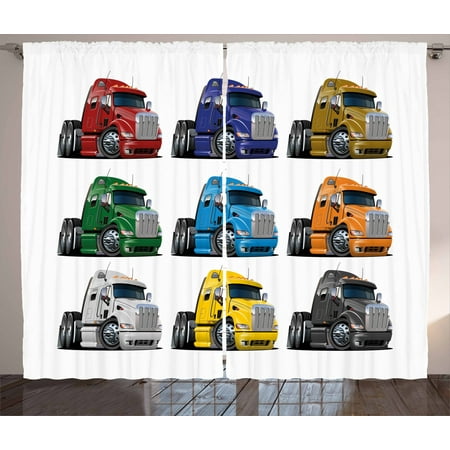 Truck Curtains 2 Panels Set Colorful Semi Trucks Transportation