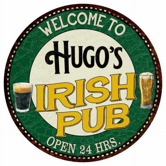 Hugo's Irish Pub 14" Round Metal Sign Kitchen Bar Wall Decor 100140036065