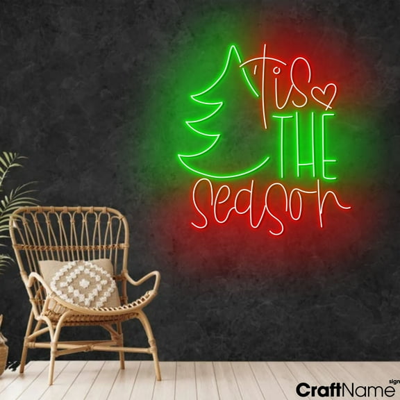 Craftnamesign Tis The Season Neon Light, Merry Christmas Decor, Xmas LED Sign Wall Art