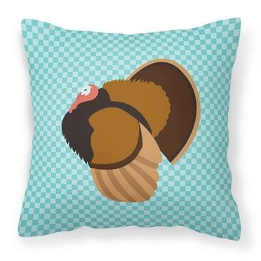 Bronze Turkey Blue Check Fabric Decorative Pillow