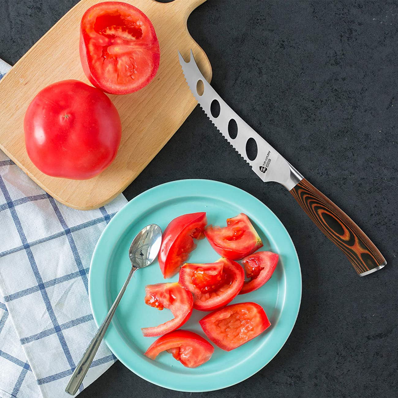 Tramontina Kitchen Knives Set of 6, Serrated Fruit Tomato Cooking Knife,  Vegetable Chopper Peeler, Stainless Steel, Multipurpose, Rounded Tip,  Black