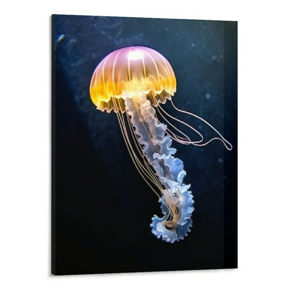 Shiartex  Jellyfish Wall Art Blue Ocean Canvas Wall Art for Bedroom Marine Life in Deep Sea Painting Framed Prints Wall Decor for Living Room Bathroom 16x20 Inch