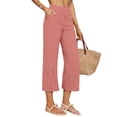thumbnail image 2 of VBVC Women's High Waisted Linen Blend Capri Pants , Wide Leg Cropped Palazzo Pants For Women , Ladies' Casual Summer Culottes with Pockets,Pink,S-2XL, 2 of 8
