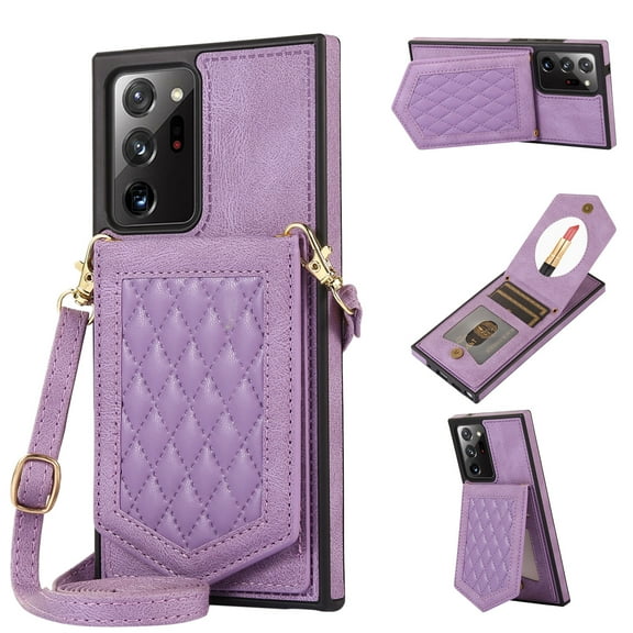 Galaxy Note 20 Ultra Wallet Case, Allytech Crossbody Shoulder Carrying Purse Cover RFID Blocking Card Slots Holder Flip PU Leather Stand Shockproof Case for Samsung Note 20 Ultra 6.9" 2020, Purple