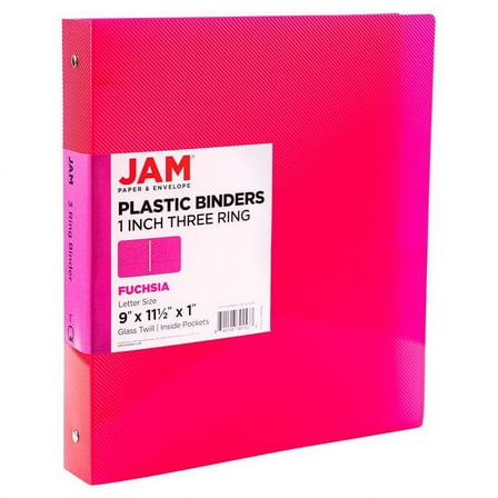 JAM Paper & Envelope Plastic Binder, 1 inch, Hot Pink, 11.5 x 10.25, 1 Pack