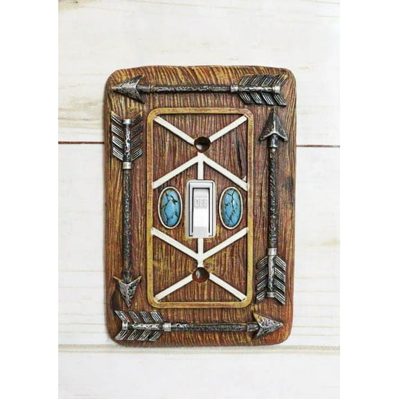 Faux Wood Turquoise 4 Arrows Wall Single Toggle Switch Plates Set