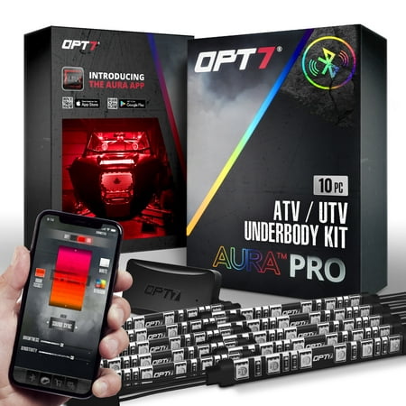 OPT7 AURA PRO 10pc Aura ATV UTV Underbody Glow LED Lighting Kit | Multi-Color Accent Neon Strips w/Switch - iOS & Android