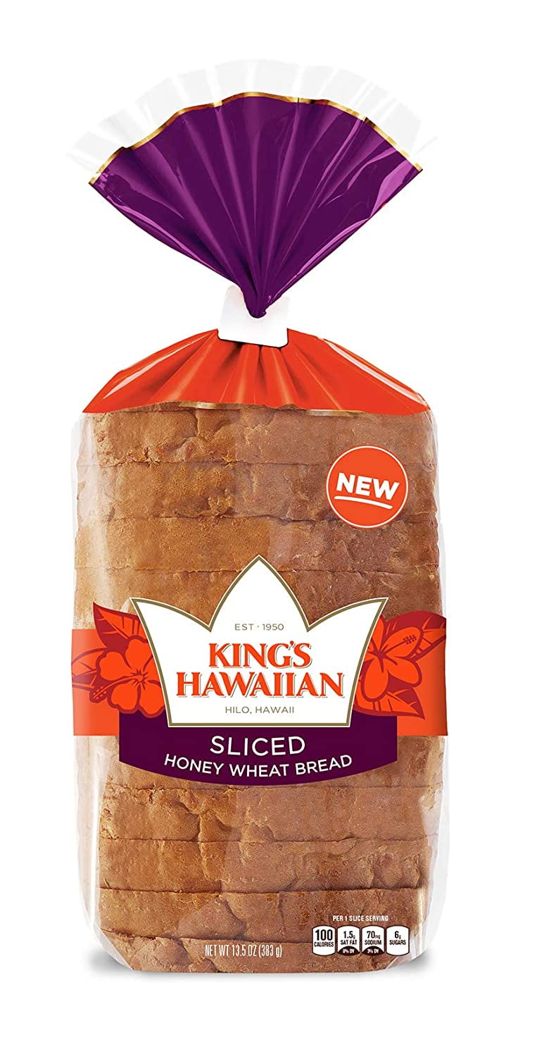 King's Hawaiian Honey Wheat Sliced Hawaiian Bread, Sliced Bread, 13.5