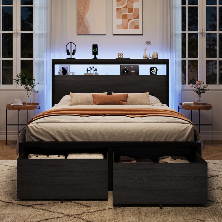 Amolife Queen Storage Bed with LED Charging Station photo 3