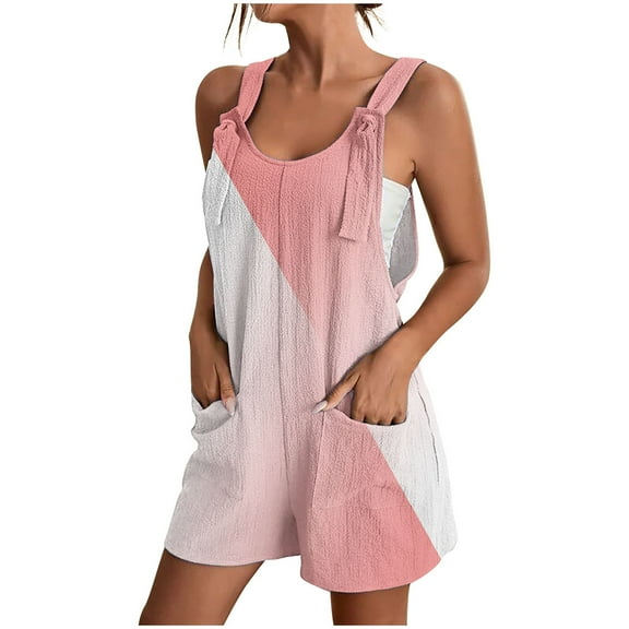 Diufon Plus Size Womens Shorts Bodysuits Round Neck Sleeveless Adjustable Strap Rompers with Pockets