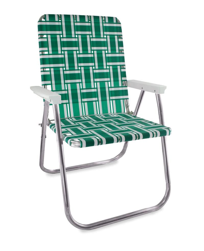 Lawn Chair USA Aluminum Webbed Chair Classic, Green and White with White Arms 