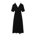 thumbnail image 5 of ZZwxWA Womens Solid Summer Dress Maxi High Waist Maxi Dress Wrap V Neck Wedding Cold Shoulder Split Smocked Long Dresses off Sexy Sundress, 5 of 6