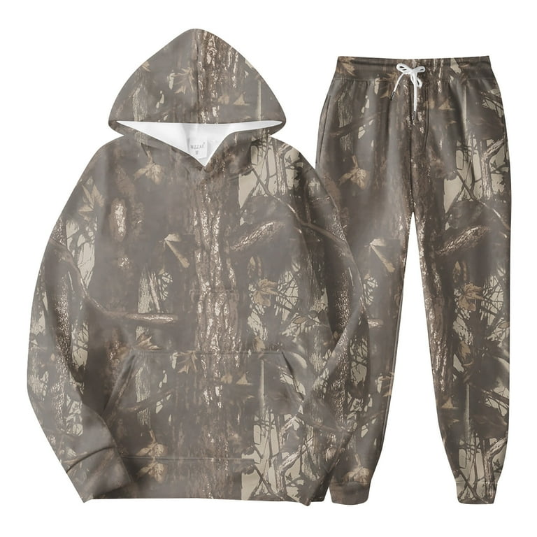 PURJKPU Women Camo Hoodie Sweat Suits 2 Piece Set Long Sleeve Crewneck Camo Sweatshirt Wide Leg Sweatpants Two Piece Fall Outfits Maple Leaf Print Casual Matching Lounge Sets Brown Small Walmart