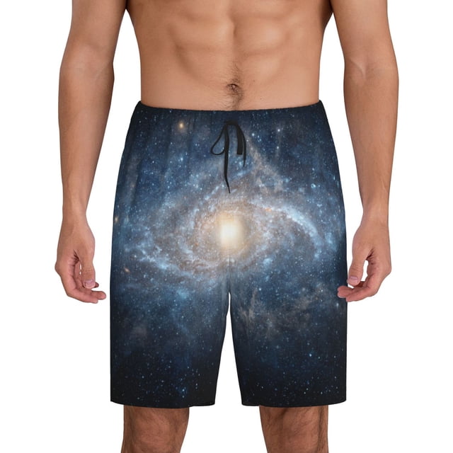 Balery The Galaxy Pantalones cortos de pijama de punto de algodón para hombre con cinturilla y bolsillos-XX-Large