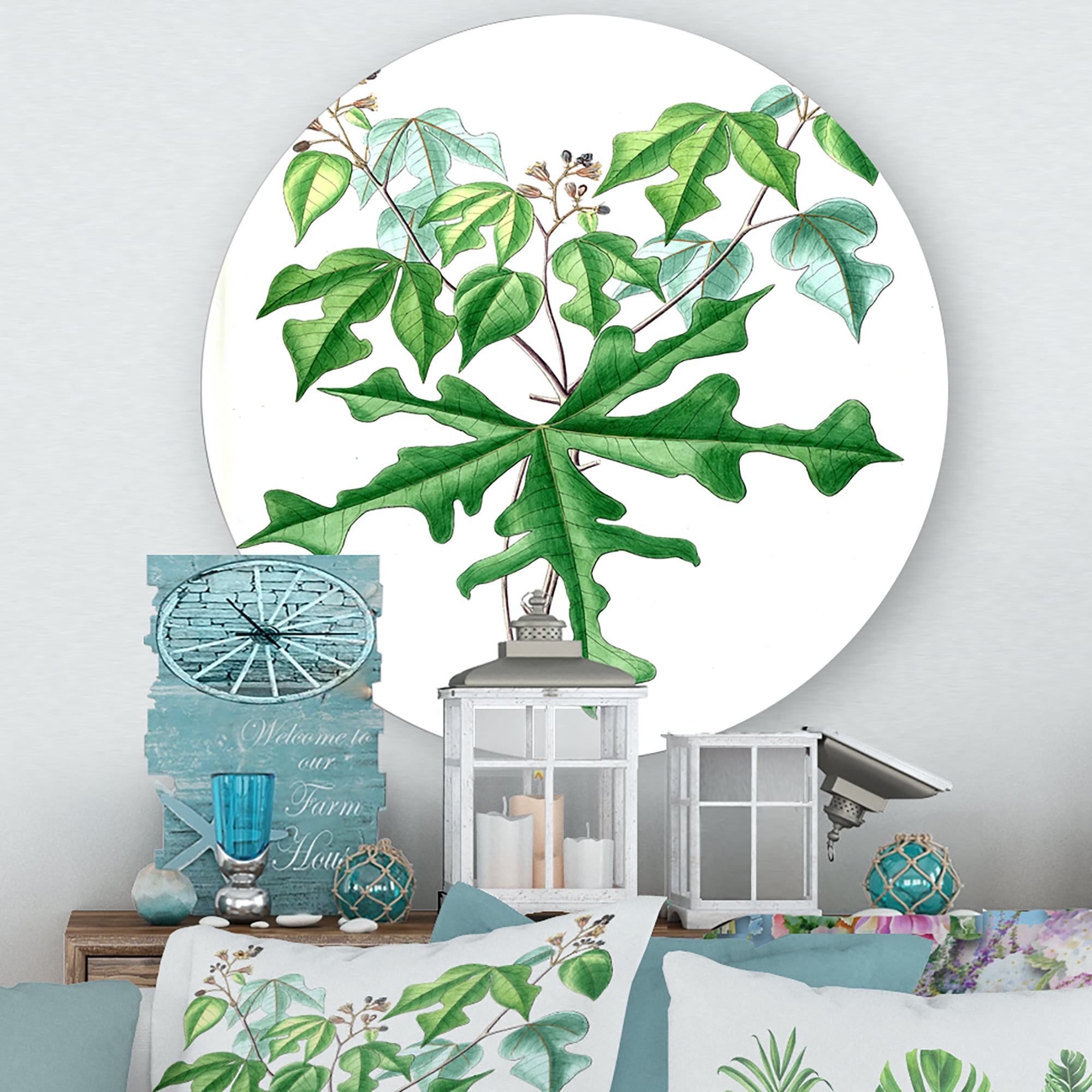 Designart 'Ancient Drawing of Wild Plants' Traditional Circle Metal Wall Art 11x11 - Disc of 11
