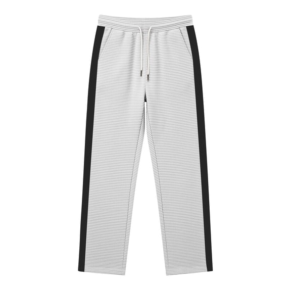 vdgthytj Mens Athletic Pants Drawstring Elastic Waist Side Striped Texture Running Outdoor Sport Tapered Trousers with Pockets(X-Large,White)