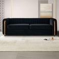 thumbnail image 3 of kevinplus 84.2'' Velvet Chesterfield Sofa Couch for Living Room, Modern Luxury 3-Seat Upholstered Sofa Couch for Apartment Bedroom Dorm Office, Strong Gold Metal Legs (Channel Backrest, Black), 3 of 14