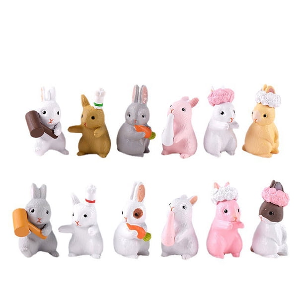 Injueey 12 pack/lote, adornos de conejitos de resina, figuritas en miniatura para una decoración acogedora del hogar con interesante Decoración del hogar