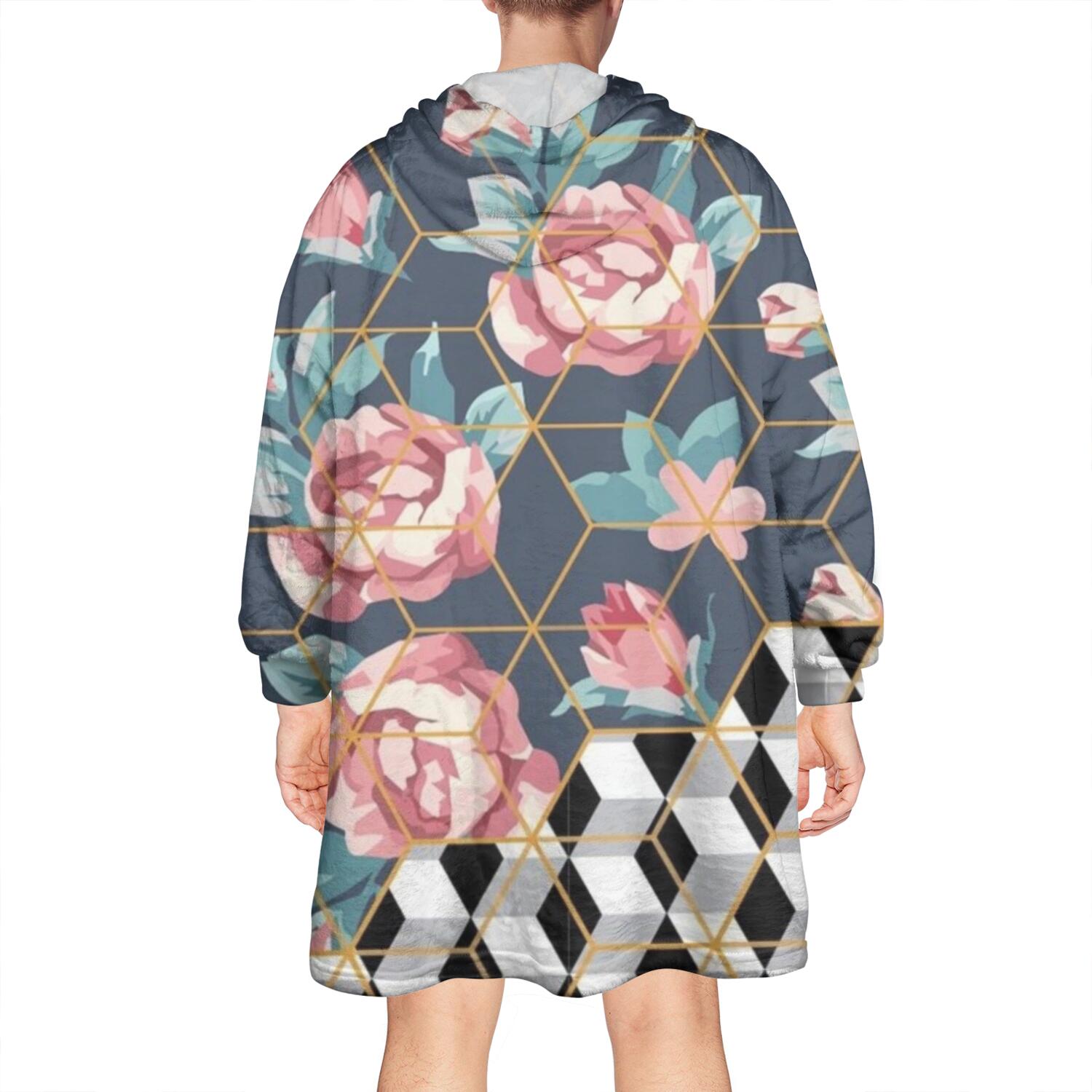 Wearable Oversized Blanket,Pioneer Flower Floral Print Pattern Wearable Blanket Hoodie for Adults,Cozy Hooded Blankets with Super Pockets,Super Warm Fuzzy Pullover for Women & Men