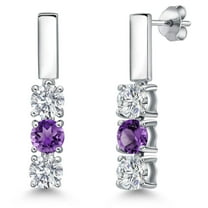 Gem Stone King 925 Sterling Silver White Lab Grown Diamond and Purple Amethyst Drop Dangle Earrings for Women | 1.48 Cttw | Gemstone April Birthstone | Round 5MM