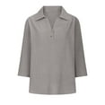 thumbnail image 3 of POROPL 3/4 Sleeve Women's Blouse V Neck Shirts Casual Summer Button Up Shirt Roll Up Blouse, 3 of 6