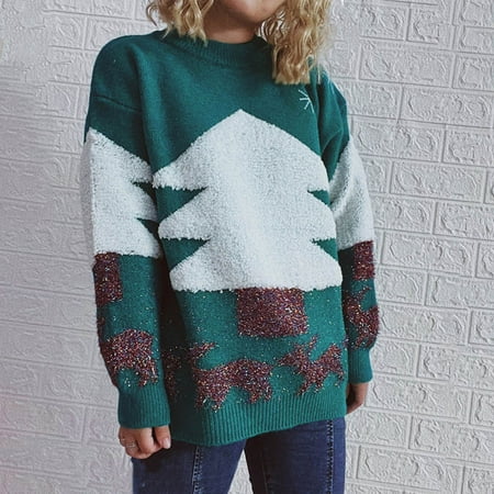 

Aueoeo Womens Sweater Plus Size Knit Sweater for Women Plus Size Christmas Tree Thickened Ladies Casual Print Long Sleeve Round Neck Pullover Sweater Top