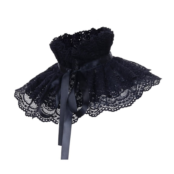 Women Vintage Ruffle Lace False Collar Victorians Stand Neck Ruff Elegant Shawl Capelet with Ribbon for Wedding Parties