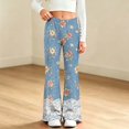 thumbnail image 6 of Kiijoy Girls Floral Flare Denim Pants Vintage Elastic Waist Soft Pants, Sizes 2-12, 6 of 8