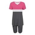thumbnail image 4 of GERsome Womens 2 Piece Outfits Sweatsuits Summer Short Sleeve Loungewear Tracksuit Color Block V Neck Lounge Shorts Sets S-3XL, 4 of 5