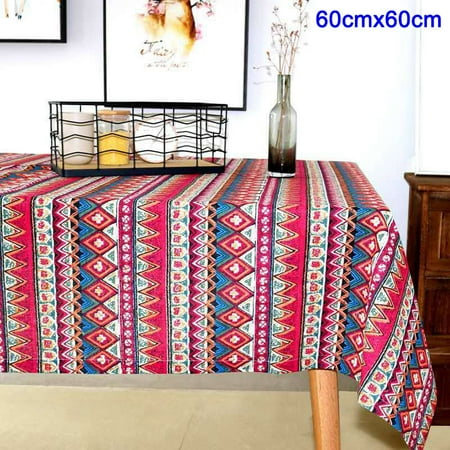 

TOPOINT Cotton Linen Tablecloth Vintage Rhombus Pattern for Kitchen Drawing Room Decor New