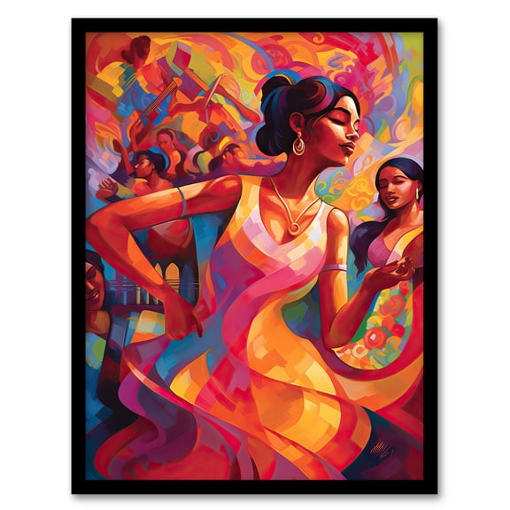 Latino Lively Dance Salsa South America Colourful Bright Bold Painting Rhythm Body Energy Theatre Arts Artwork Art Print Framed Poster Wall Decor 12x16 inch