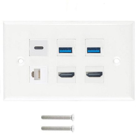 HDTV Keystone Wall Plate Cat6 2xUSB3.0 1x Type C 1x CAT6 RJ45 Ethernet Type