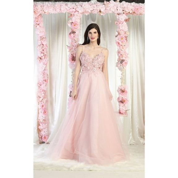 Royal Queen RQ8024 Juniors Womens A Line Plunging V Neck Glitter Formal Evening Gown