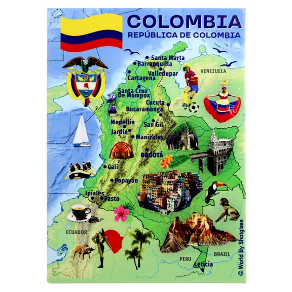 Colombia Graphic Map and Attractions Souvenir Fridge Magnet 2.5" X 3.5"