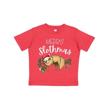 

Inktastic Merry Slothmas Cute Christmas Sloth in Hat with Lights Gift Toddler Boy or Toddler Girl T-Shirt