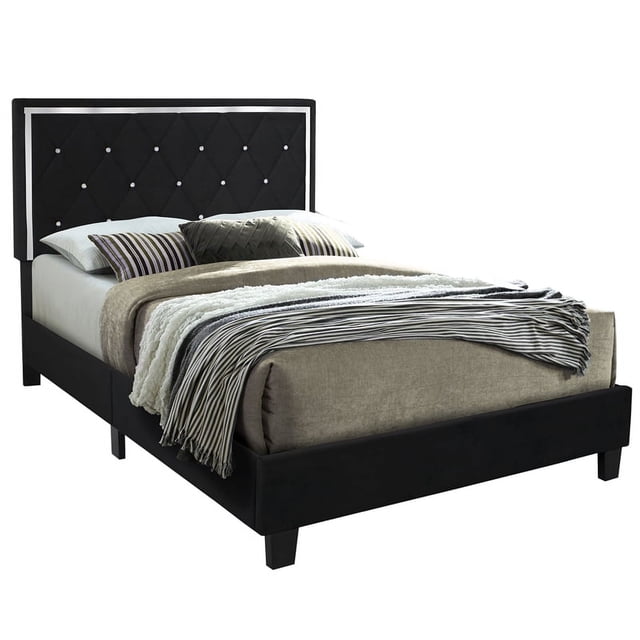 Better Home Products Monica Velours Rembourré Lit Plate-Forme Complète en Noir