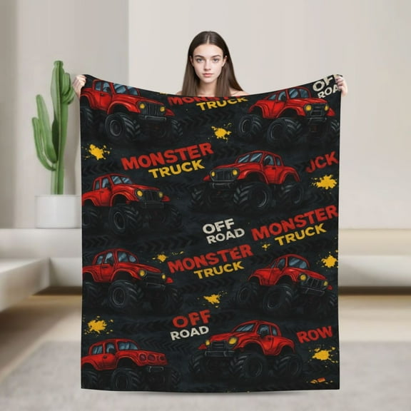 Cute Monster Trucks Throw Blankets All Season Ultra Soft Warm Fleece Blanket for Home Bed Sofa Couch Chair Outdoor Travel Camping 50x40