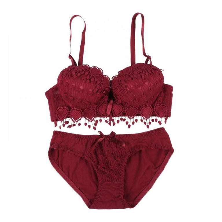 Women Lace Lingerie Set Sexy Bra and Panty Sets Two Piece Lingerie Wine Red