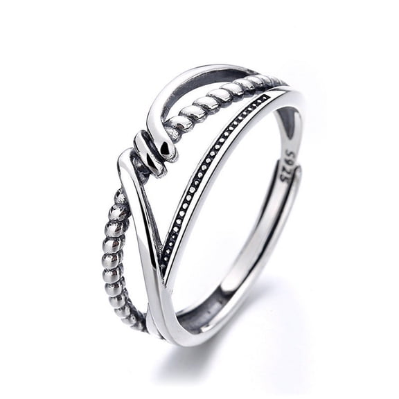 Womens 925 Sterling Silver Ring Geometric Twist Knot Design Adjustable Open Ring Korean Fashion Irregular Stitching