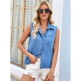 thumbnail image 3 of Women'S Denim Tank Top V Neck Button Down Collared Sleeveless Shirts Casual Blouse Tops Blue M, 3 of 8