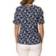 thumbnail image 3 of INSPIRAR CHIC Blusas de Mujer con Fruncidos Cuello Redondo de Manga Corta Espalda con Abertura Floral XS Azul Oscuro Blanco, 3 of 6